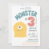 黄色い小さなモンスターの3歳誕生日パーティー招待状 招待状 (正面)