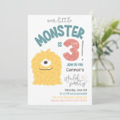 黄色い小さなモンスターの3歳誕生日パーティー招待状 招待状 (スタンド正面)