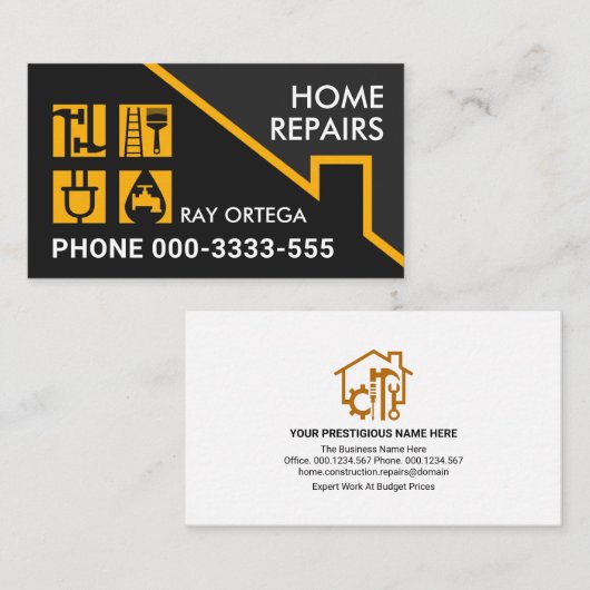 黄色い屋根の便利屋の窓ペイン 名刺 (正面/裏面)