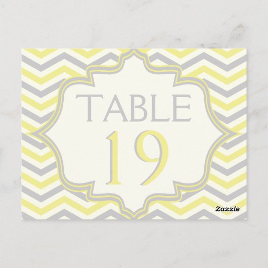 黄色い山形のジグザグ結婚形のテーブル番号 ポストカード (裏面)