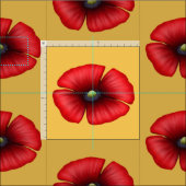 黄色い布に赤いポピーの花のパターン ファブリック (タイル)