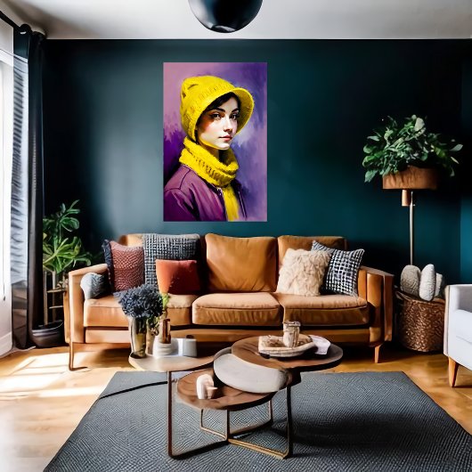 黄色い帽子とスカーフを持つ女性 | AIアートポスター ポスター