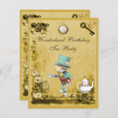 黄色い帽子屋の不思議の国の誕生日のお茶会 招待状 (正面/裏面)