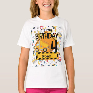黄色い建設トラック 車 4歳の誕生日 Tシャツ