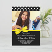 黄色い弓水玉模様の写真の卒業の発表 招待状 (スタンド正面)