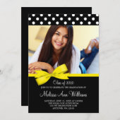 黄色い弓水玉模様の写真の卒業の発表 招待状 (正面/裏面)