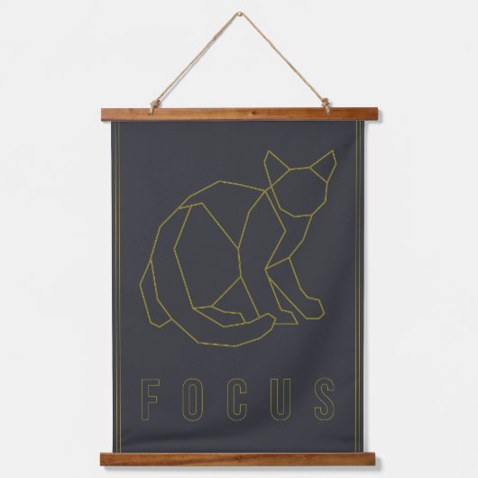 黄色い折り紙猫のフォーカス確認ポスター 吊り下げ型タペストリー (正面)
