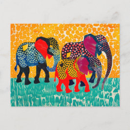 黄色い抽象芸術の3頭の象 シーズンポストカード