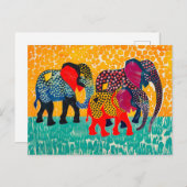 黄色い抽象芸術の3頭の象 シーズンポストカード (正面/裏面)