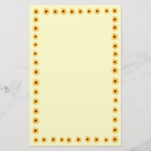 黄色い文房具縁どに黄色のひまわり 便箋 (正面)