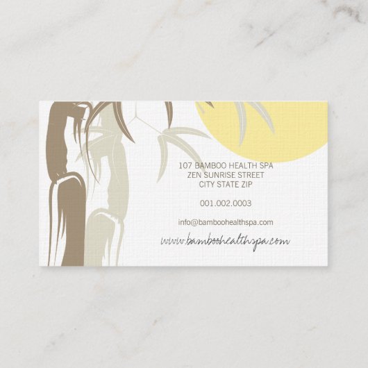 黄色い日の出の禅の東洋のタケはアジア人を去ります 名刺 (裏面)
