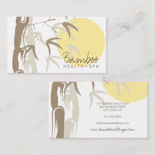 黄色い日の出の禅の東洋のタケはアジア人を去ります 名刺 (正面/裏面)