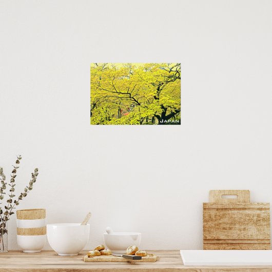 黄色い日本のイチョウの木の旅行プリント ポスター (キッチン)