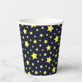 黄色い星と濃い青のパターン 紙コップ (正面)