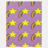 黄色い星と虹を持つ紫色の毛布 フリースブランケット (正面)