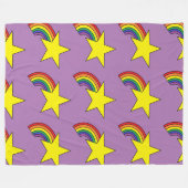 黄色い星と虹を持つ紫色の毛布 フリースブランケット (正面(横))