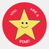 黄色い星の先生は赤を褒める ラウンドシール (正面)