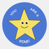 黄色い星の先生は青を褒める ラウンドシール (正面)