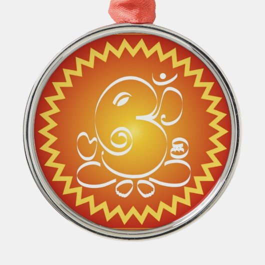 黄色い星を持つOm Ganesha メタルオーナメント (正面)