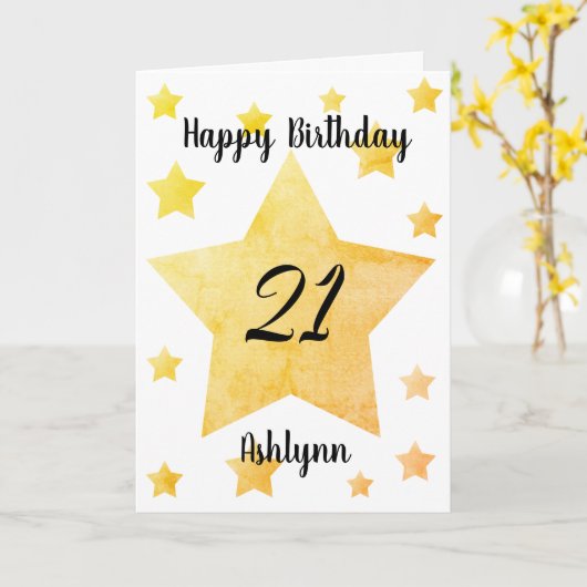 黄色い星21歳の誕生日 カード (黄色い花)
