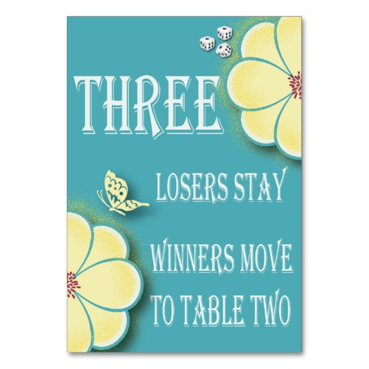 黄色い春の花のBuncoのテーブルカード#3 テーブルナンバー (正面)