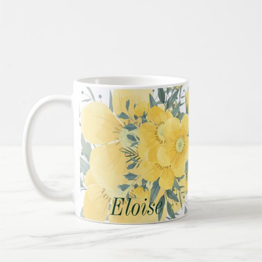 黄色い晴れた花 コーヒーマグカップ (左)
