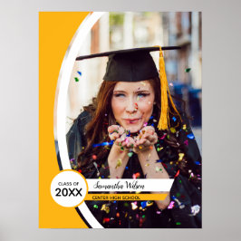 黄色い曲線枠の写真卒業 ポスター