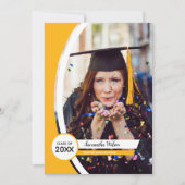黄色い曲線枠の写真卒業 招待状 (正面)