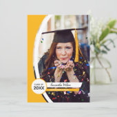 黄色い曲線枠の写真卒業 招待状 (スタンド正面)