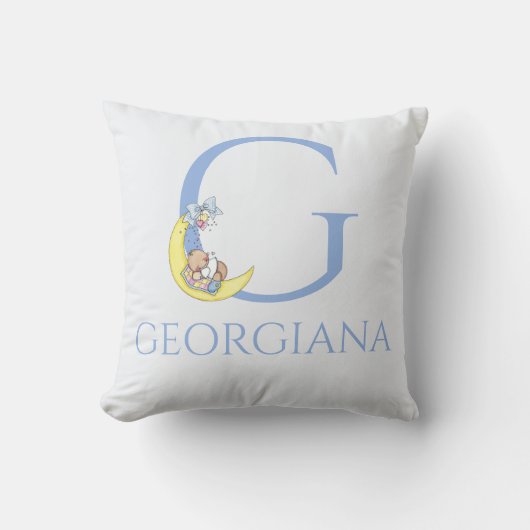 黄色い月にカスタムネームの赤ちゃん クッション (正面)