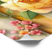 黄色い木の上に水色のモノグラムのパステルの花 ポスター (コーナー)