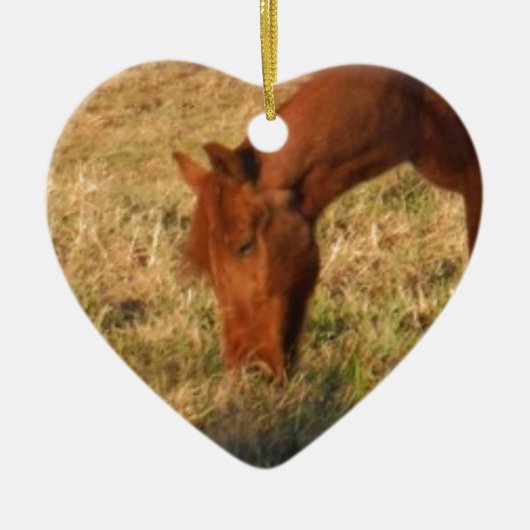黄色い木畑に茶色の馬 セラミックオーナメント (正面)