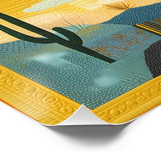 黄色い枠の砂漠アートグリッド – ジオメト鮮やかリ ポスター (コーナー)