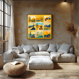 黄色い枠の砂漠アートグリッド – ジオメト鮮やかリ ポスター