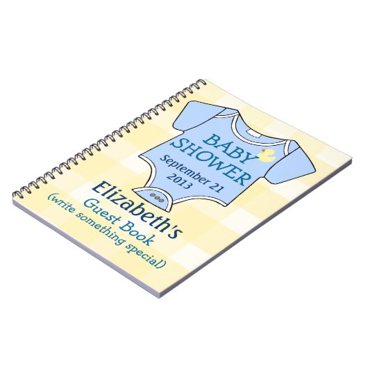 黄色い格子縞および青色児のシャワーの来客名簿 ノートブック (左側)