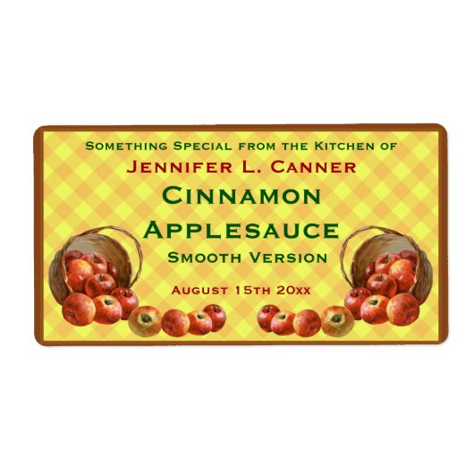 黄色い格子縞のアップルバスケット ラベル (正面)