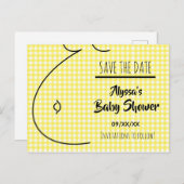 黄色い格子縞のベビーの隆起のベビーシャワーの保存日付 案内ポストカード (正面/裏面)