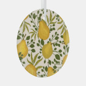 黄色い梨の葉白い背景 ガラスオーナメント (正面右)