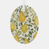 黄色い梨の葉白い背景 ガラスオーナメント (正面左)