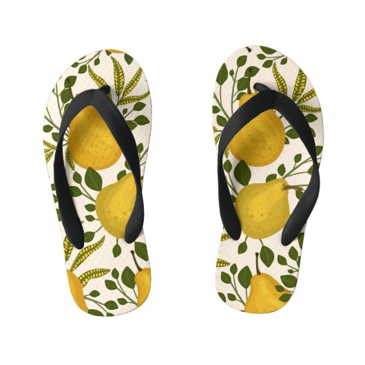 黄色い梨の葉白い背景 キッズビーチサンダル (フットベッド)