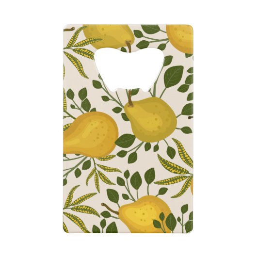 黄色い梨の葉白い背景 クレジットカード栓抜き (正面)