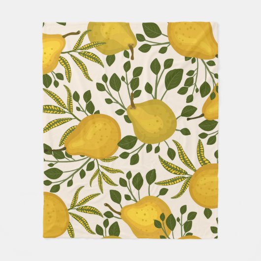 黄色い梨の葉白い背景 フリースブランケット (正面)