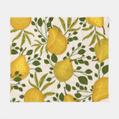 黄色い梨の葉白い背景 フリースブランケット (正面(横))