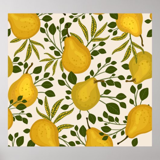 黄色い梨の葉白い背景 ポスター (正面)