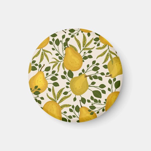 黄色い梨の葉白い背景 マグネット (正面)