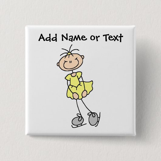 黄色い棒の姿のアイススケーターボタン 缶バッジ (正面)