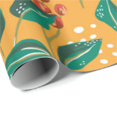 黄色い模様の赤いベリ葉ーと緑の ラッピングペーパー (ロールコーナー)