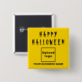 黄色い正方形の図形にビジネスのハロウィーンの挨拶 缶バッジ (正面&裏面)