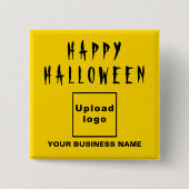 黄色い正方形の図形にビジネスのハロウィーンの挨拶 缶バッジ (正面)