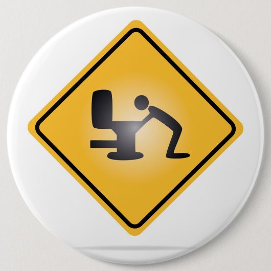 黄色い残存物の警告標識ボタン 缶バッジ (正面)